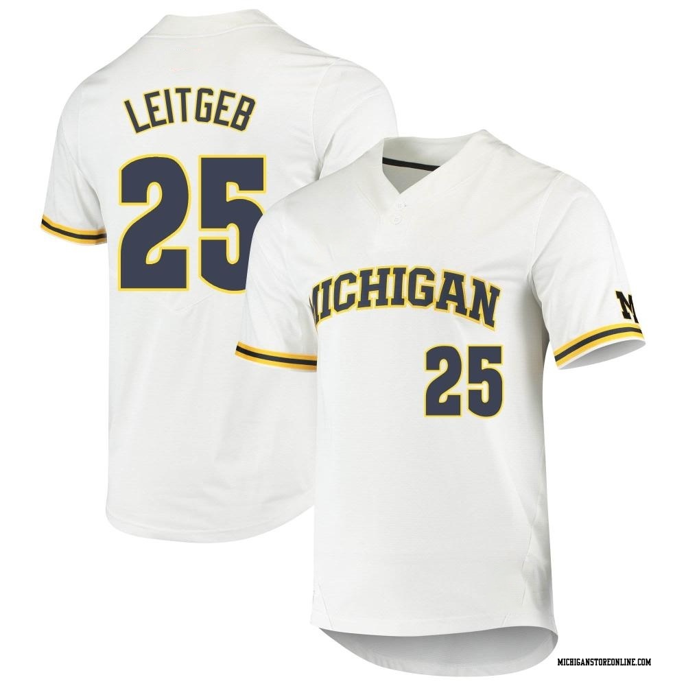 Brock Leitgeb Replica White Youth Michigan Wolverines 2-Button Baseball Jersey