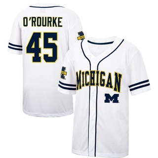 Ryan O'Rourke Replica White Men's Michigan Wolverines Colosseum /Navy Free Spirited Baseball Jersey