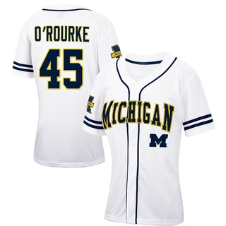 Ryan O'Rourke Replica White Women's Michigan Wolverines Colosseum /Navy Free Spirited Baseball Jersey